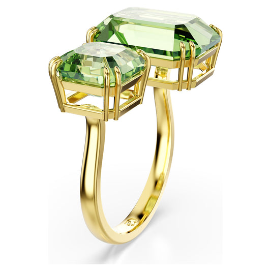 Swarovski Millenia open ring, Octagon cut, Green, Gold-tone plated