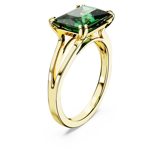 Stilla cocktail ring, Rectangular cut, Green, 18K gold finish