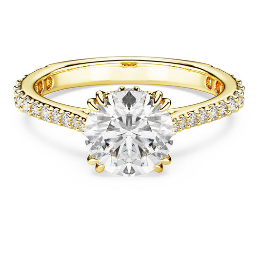 Stilla cocktail ring, Round cut, Pavé, White, 18K gold finish