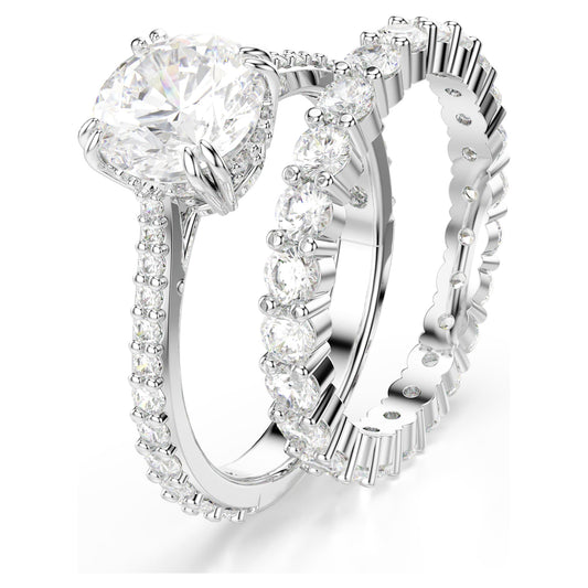 Stilla ring, Set (2), Round cut, White, Rhodium plated