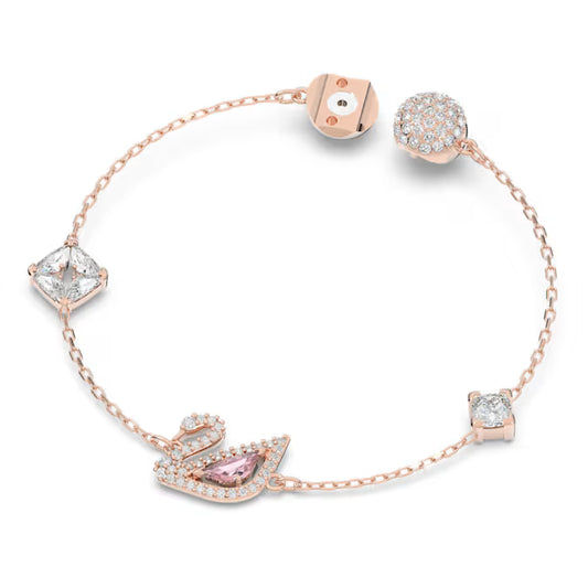 Dazzling Swan bracelet, Magnetic closure, Swan, Pink, Rose gold-tone plated