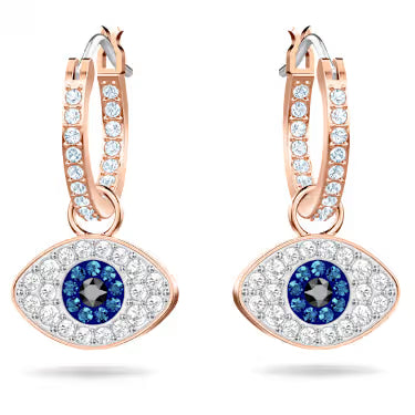 Swarovski Symbolic hoop earrings, Evil eye, Blue, Rose gold-tone plated