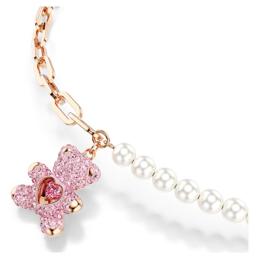 Teddy pendant, Crystal pearl, Bear, Pink, 18K rose gold finish