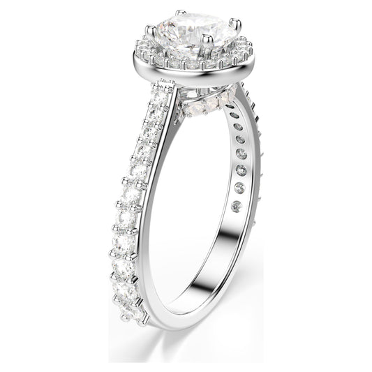 Una Angelic ring, Round cut, White, Silver-tone finish