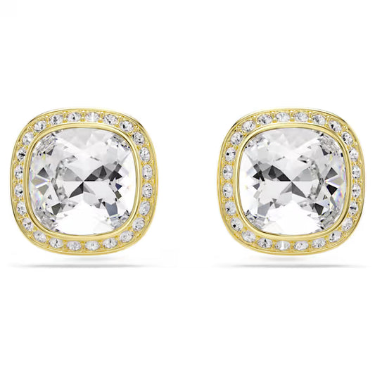 Una Angelic Stud Earrings Cushion Cut, White, 18K Gold Finish
