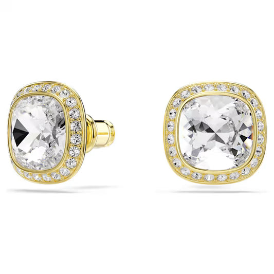Una Angelic Stud Earrings Cushion Cut, White, 18K Gold Finish