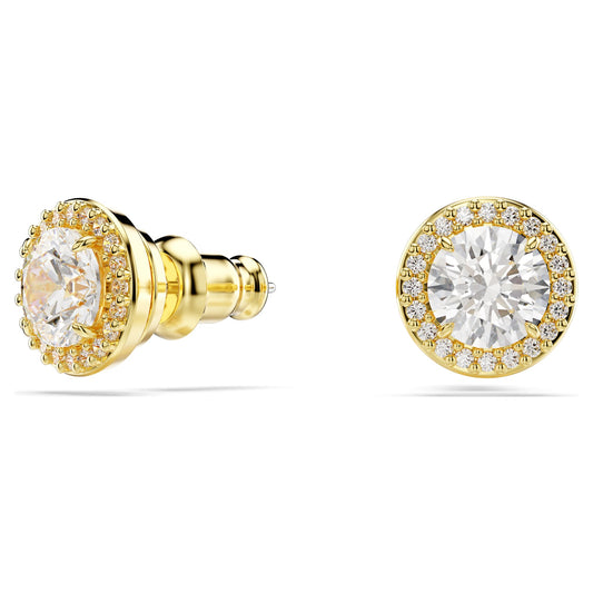 Una Angelic stud earrings, Round cut, Gold tone, 18K gold finish