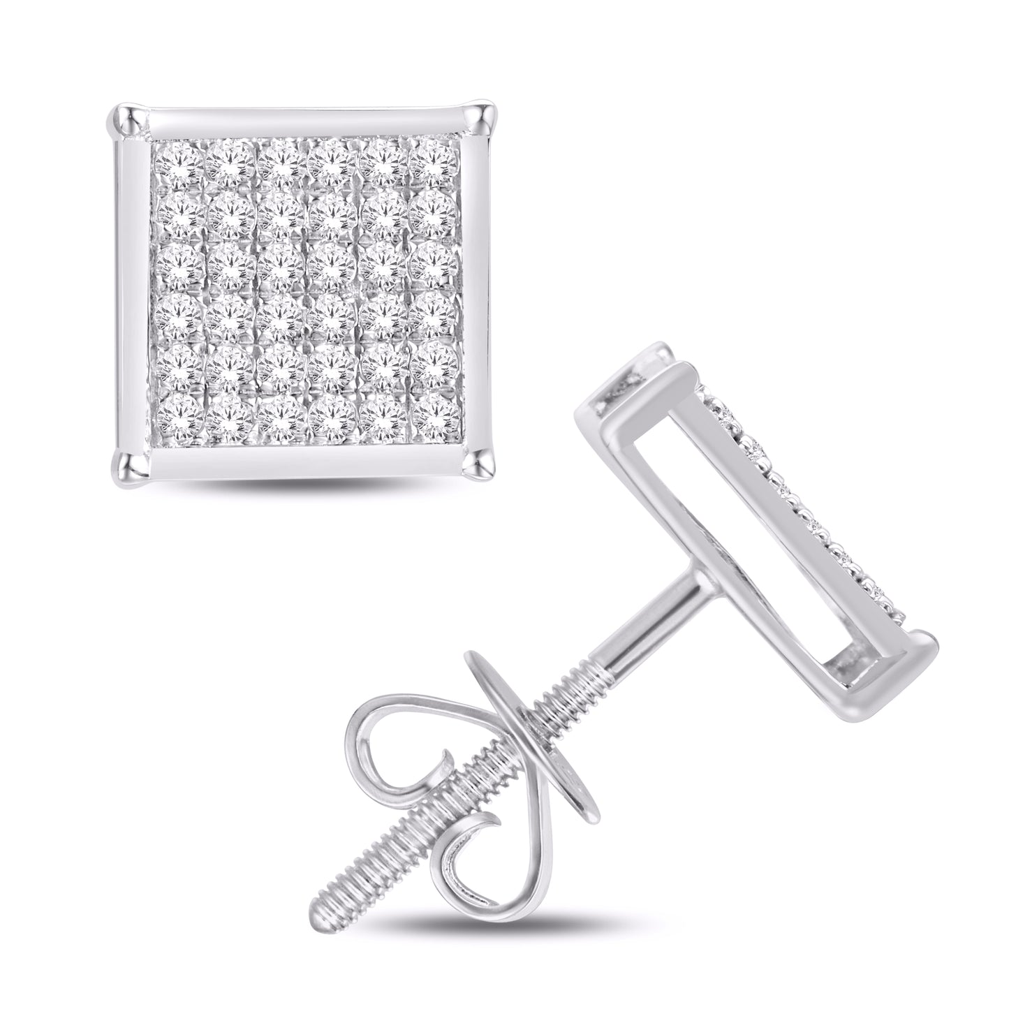 10 Karat White Gold 0.05 Carat Diamond Square Earrings-0124101-WG