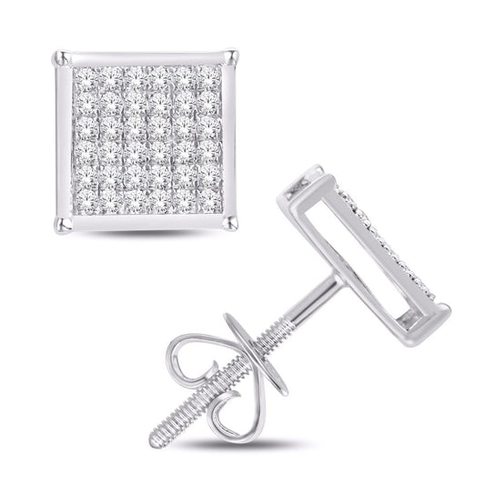 10 Karat White Gold 0.10 Carat Diamond Square Earrings-0124102-WG