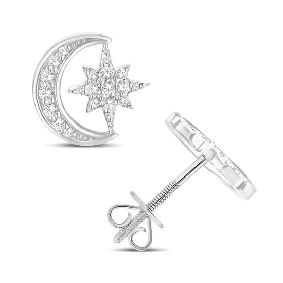 10 Karat White Gold 0.21 Carat Diamond Moon & Star Earrings-0125404-WG