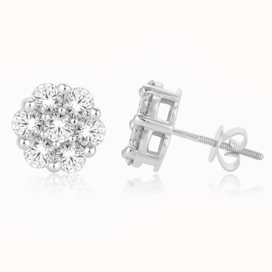 10 Karat White Gold 1.00 Carat Diamond Flower Earrings-0125668-WG-D