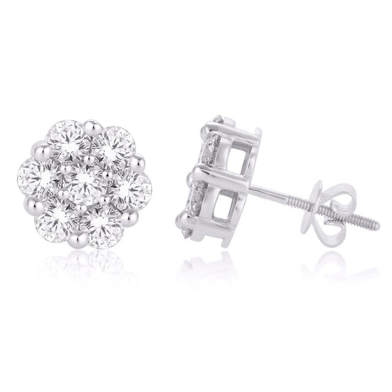 10 Karat White Gold 2.00 Carat Diamond Flower Earrings-0125670-WG