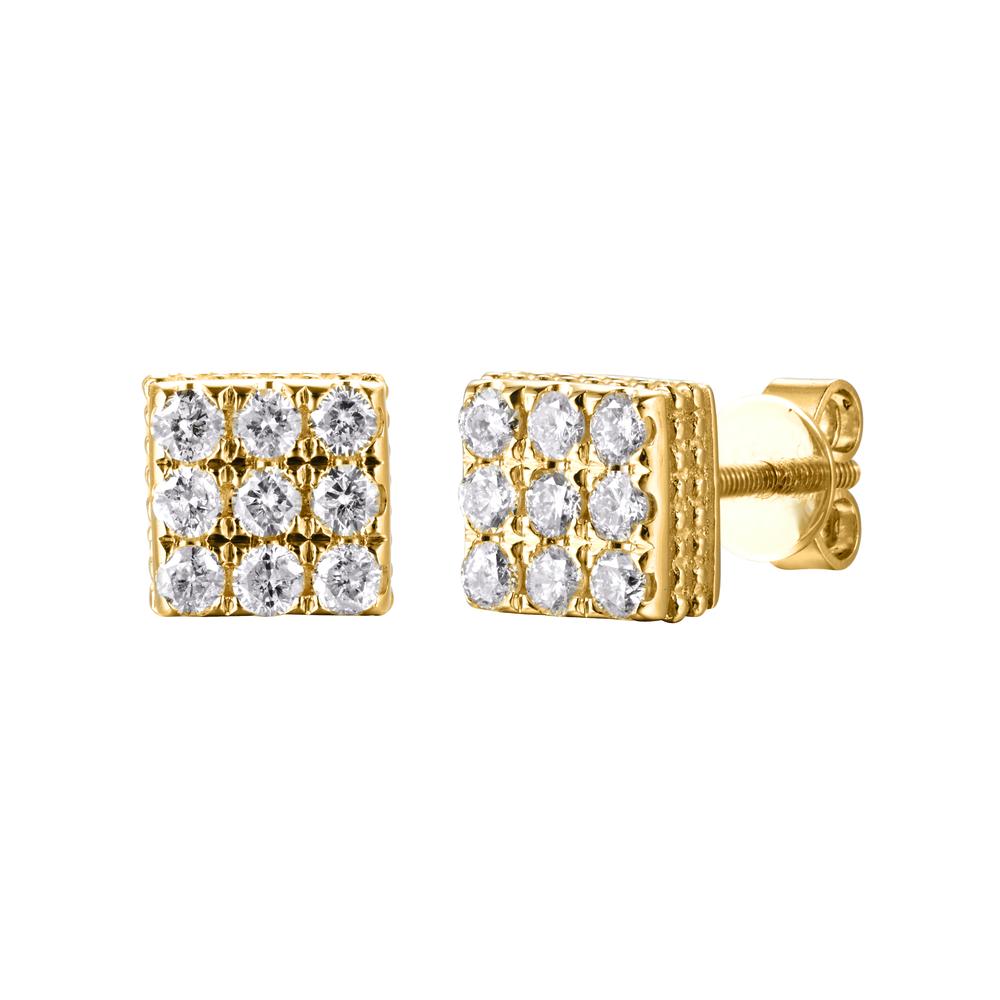 10 Karat All Yellow Gold 0.45 Carat Diamond Square Earrings-0125876-ALY-10 KT