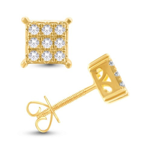 14 Karat All Yellow Gold 0.17 Carat Diamond Square Earrings-0128084-ALY