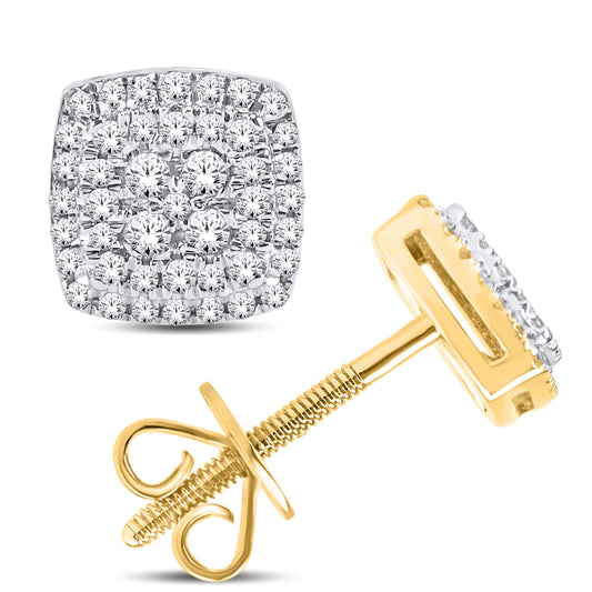 14 Karat Yellow Gold 0.25 Carat Diamond Cushion Earrings-0128100-YG