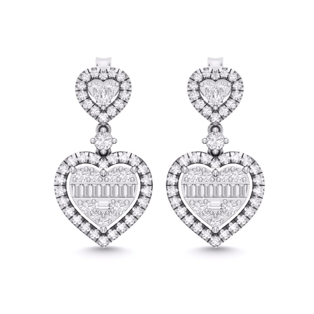 14 Karat White Gold 0.90 Carat Diamond Heart Earrings-0130097-WG