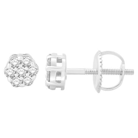 10 Karat White Gold 0.25 Carat Diamond Flower Earrings-0132203-WG