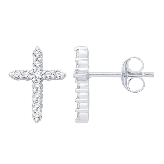 14 Karat White Gold 0.34 Carat Diamond Cross Earrings-0132272-WG