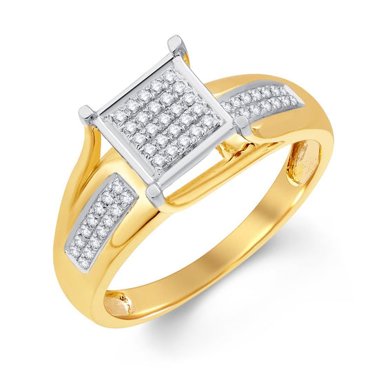 10 Karat Yellow Gold 0.15 Carat Diamond Square Ladies Ring- 0225521-YG