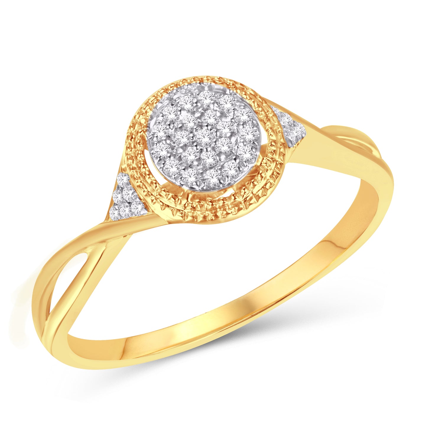 10 Karat Yellow Gold 0.10 Carat Diamond Round Halo Intertwined Shank Ladies Ring-0226939-YG