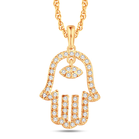 10 Karat All Yellow Gold 0.16 Carat Diamond Hamsa Pendant-0825948-ALY