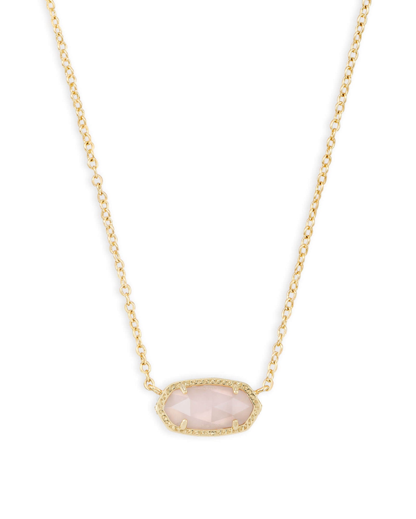 Kendra Scott ELISA SHORT PENDANT NECKLACE 4217711453 N5067GLD 0.63'L x 0.38'W stationary pendant, 15' chain with 2' extender GOLD ROSE QUARTZ