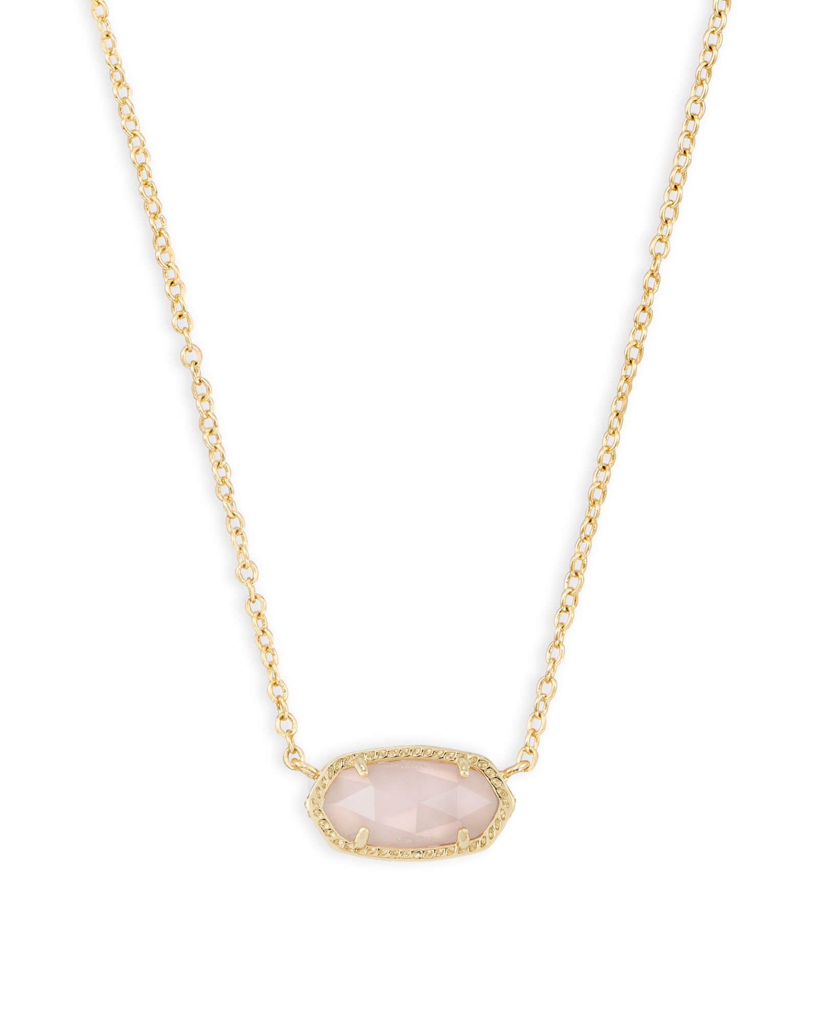 Kendra Scott ELISA SHORT PENDANT NECKLACE 4217711453 N5067GLD 0.63'L x 0.38'W stationary pendant, 15' chain with 2' extender GOLD ROSE QUARTZ