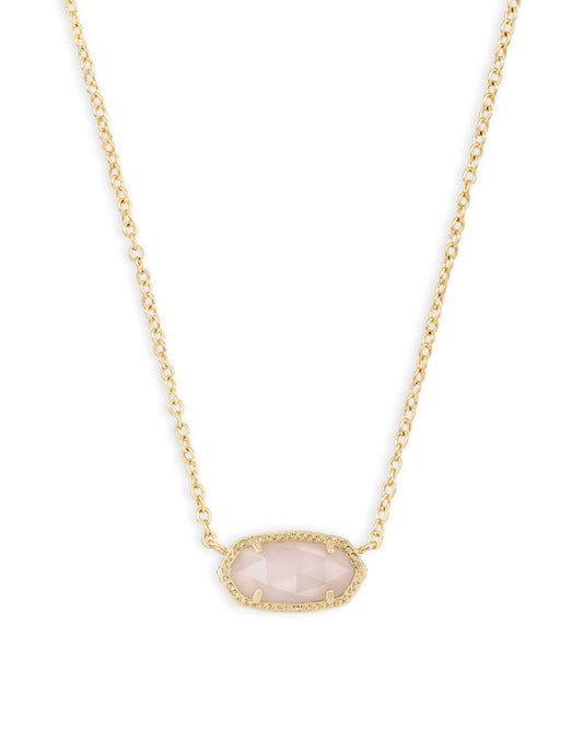 Kendra Scott ELISA SHORT PENDANT NECKLACE 4217711453 N5067GLD 0.63'L x 0.38'W stationary pendant, 15' chain with 2' extender GOLD ROSE QUARTZ