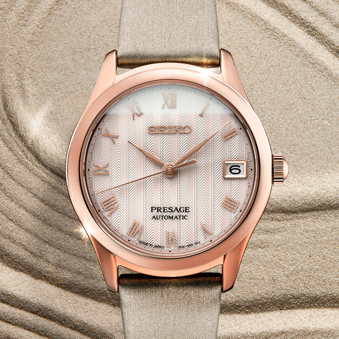 Seiko Presage Rose Gold-tone Leather Strap Women`s Watch SRPF50