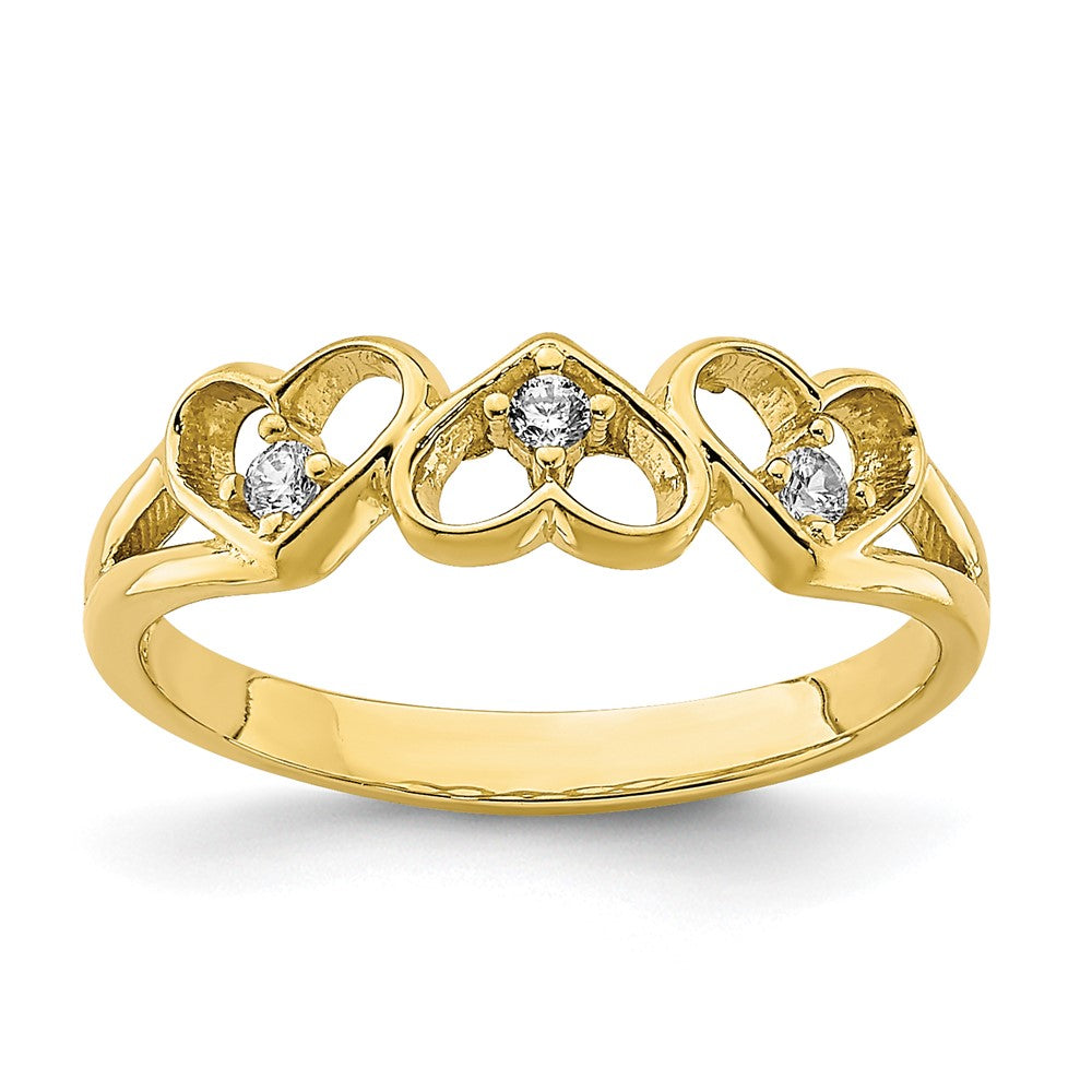 Quality Gold 10K CZ 3-Heart Child's Ring Gold