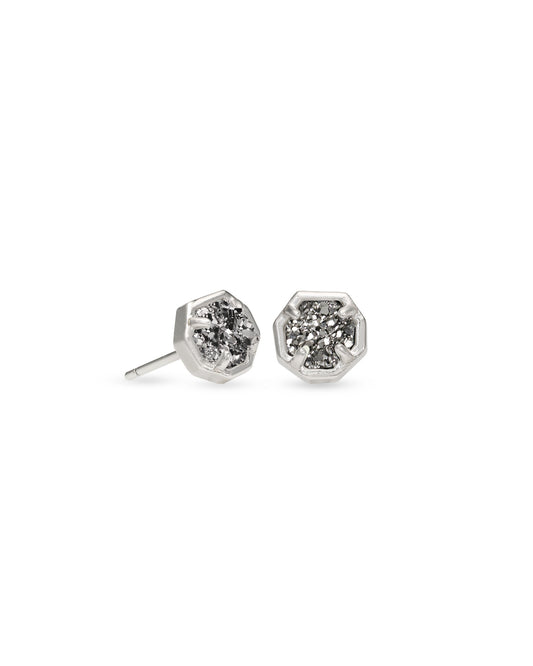 Kendra Scott NOLA STUD EARRINGS 4217704879 E1461RSG 0.25'L X 0.25'W on earpost RHODIUM PLATINUM DRUSY