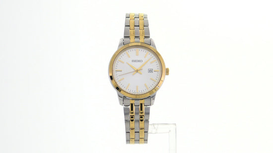 Load and play video in Gallery viewer, SEIKO Classic Quartz White Dial Two-tone Ladies Watch SUR410

