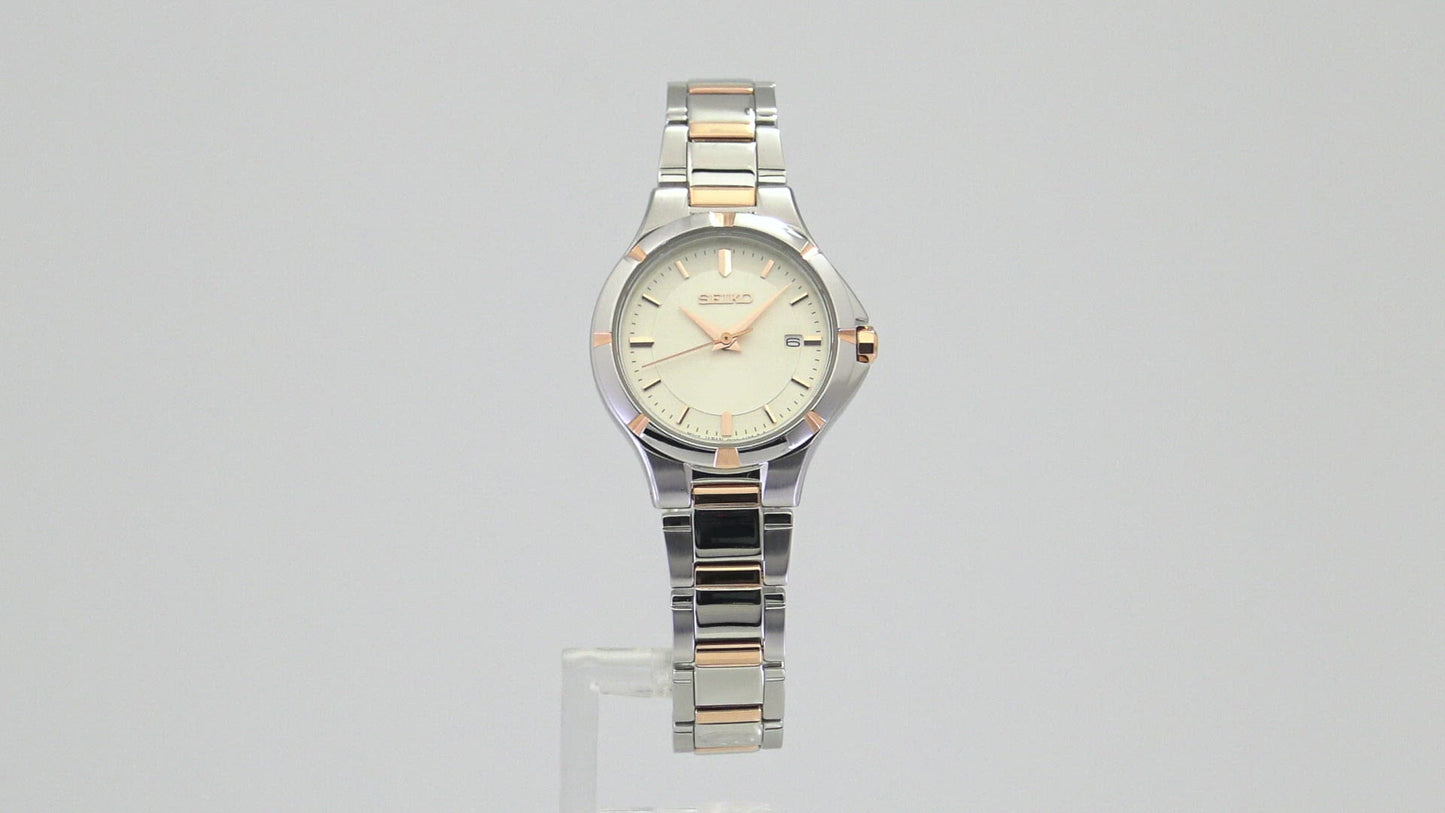 Load and play video in Gallery viewer, SEIKO Women&amp;#39;s Two-Tone Stainless Steel White Dial Watch SUR416
