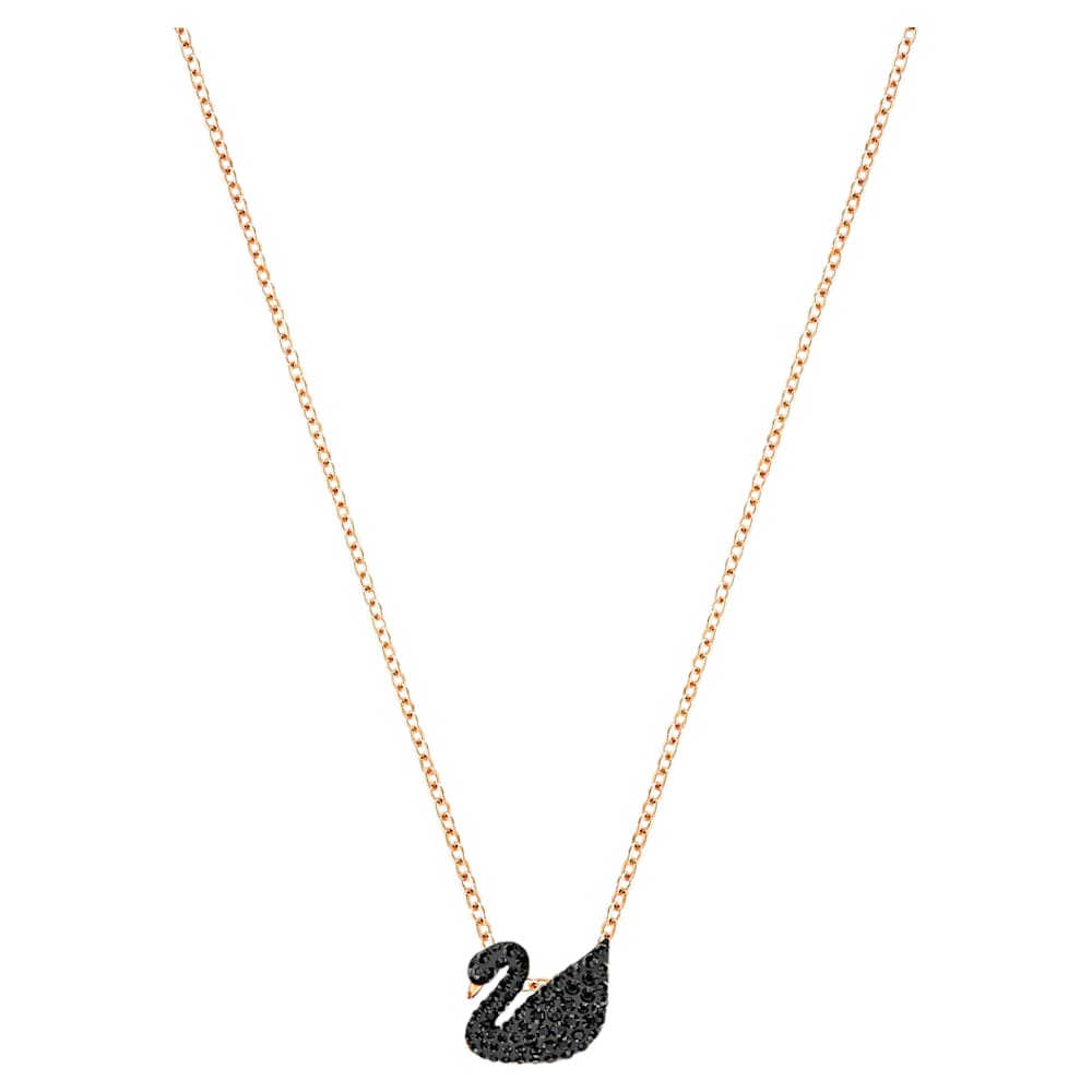 Load image into Gallery viewer, Swarovski Iconic Swan pendant, Swan, Small, Black, Rose gold-tone plated
