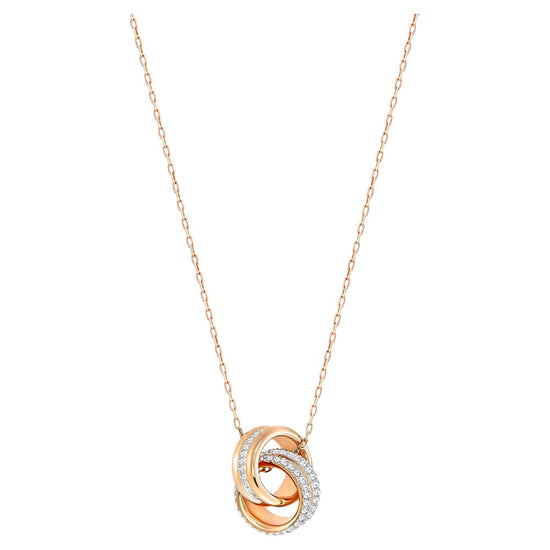 Further pendant, Pavé, Intertwined circles, White, Rose gold-tone plated