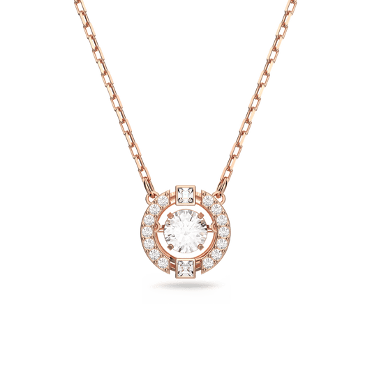 Swarovski Sparkling Dance necklace, Round cut, White, Rose gold-tone plated