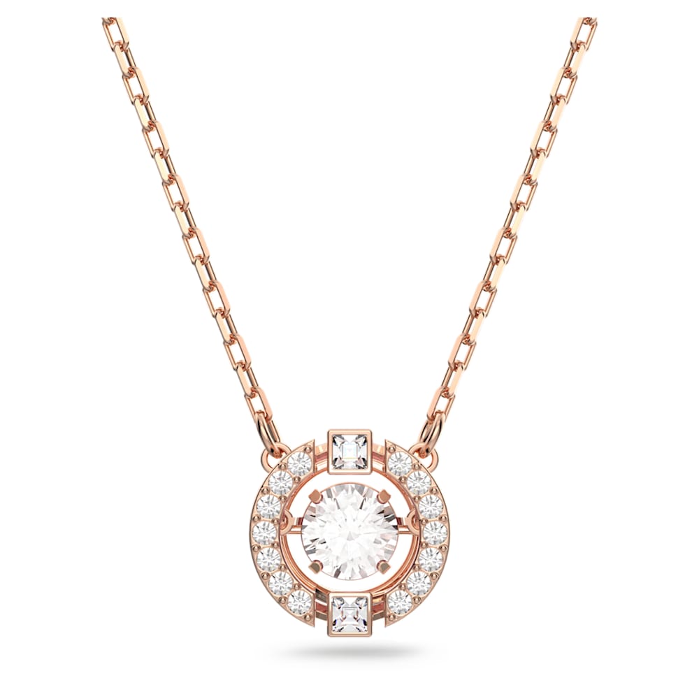 Load image into Gallery viewer, Swarovski Sparkling Dance necklace, Round cut, White, Rose gold-tone plated
