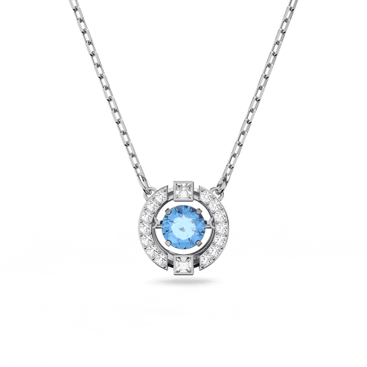 Swarovski Sparkling Dance necklace, Round cut, Blue, Rhodium plated