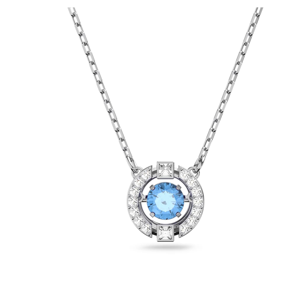 Swarovski Sparkling Dance necklace, Round cut, Blue, Rhodium plated