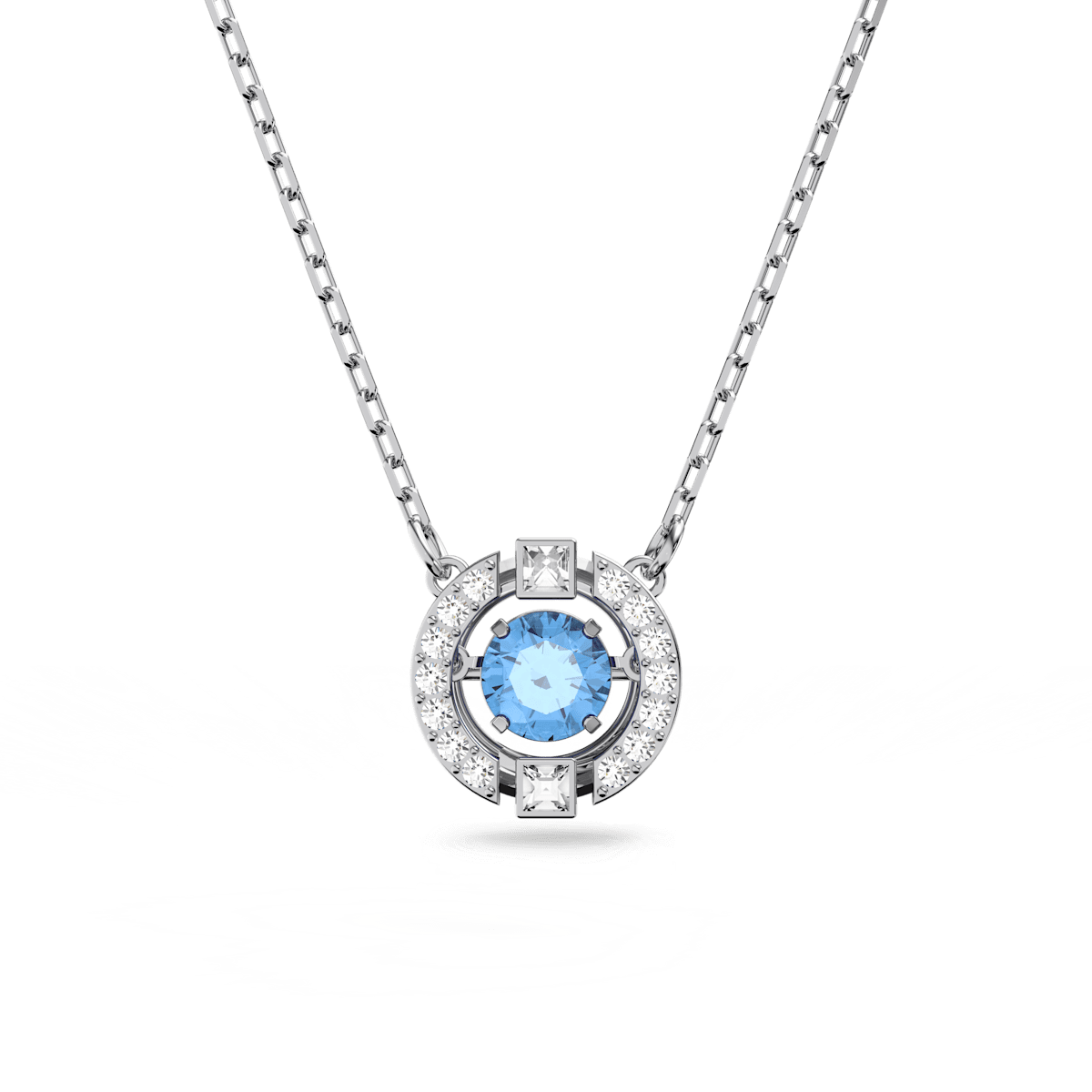 Swarovski Sparkling Dance necklace, Round cut, Blue, Rhodium plated