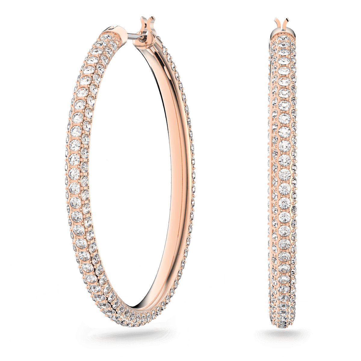 Stone hoop earrings, Pavé, Large, White, Rose gold-tone plated