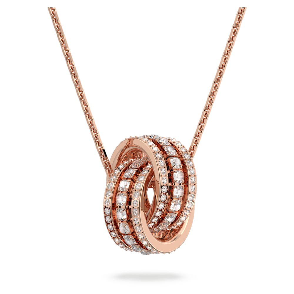 Further pendant, Intertwined circles, White, Rose gold-tone plated