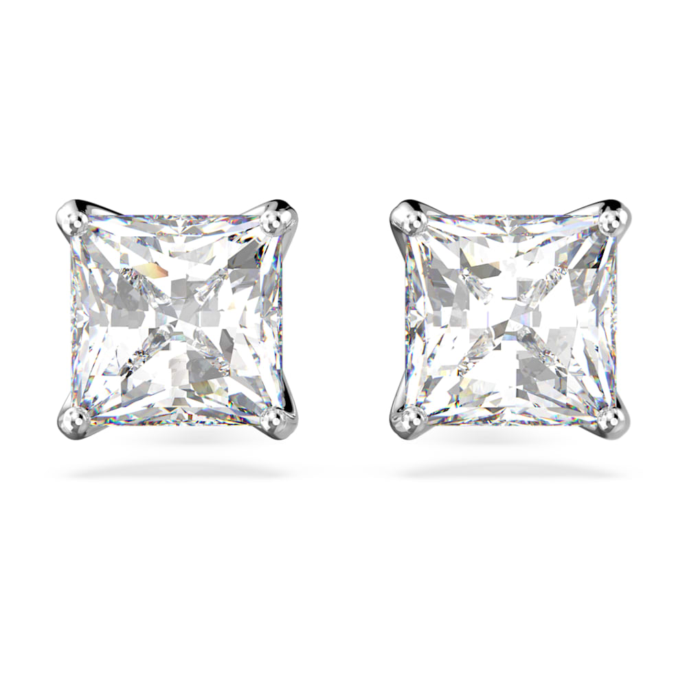 Load image into Gallery viewer, Attract stud earrings, Square cut, White, Rhodium plated
