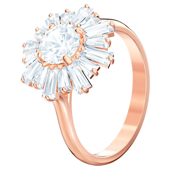 Sunshine ring, Mixed cuts, Sun, White, Rose gold-tone plated Size 55