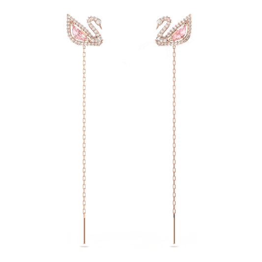 Dazzling Swan drop earrings, Swan, Pink, Rose gold-tone plated