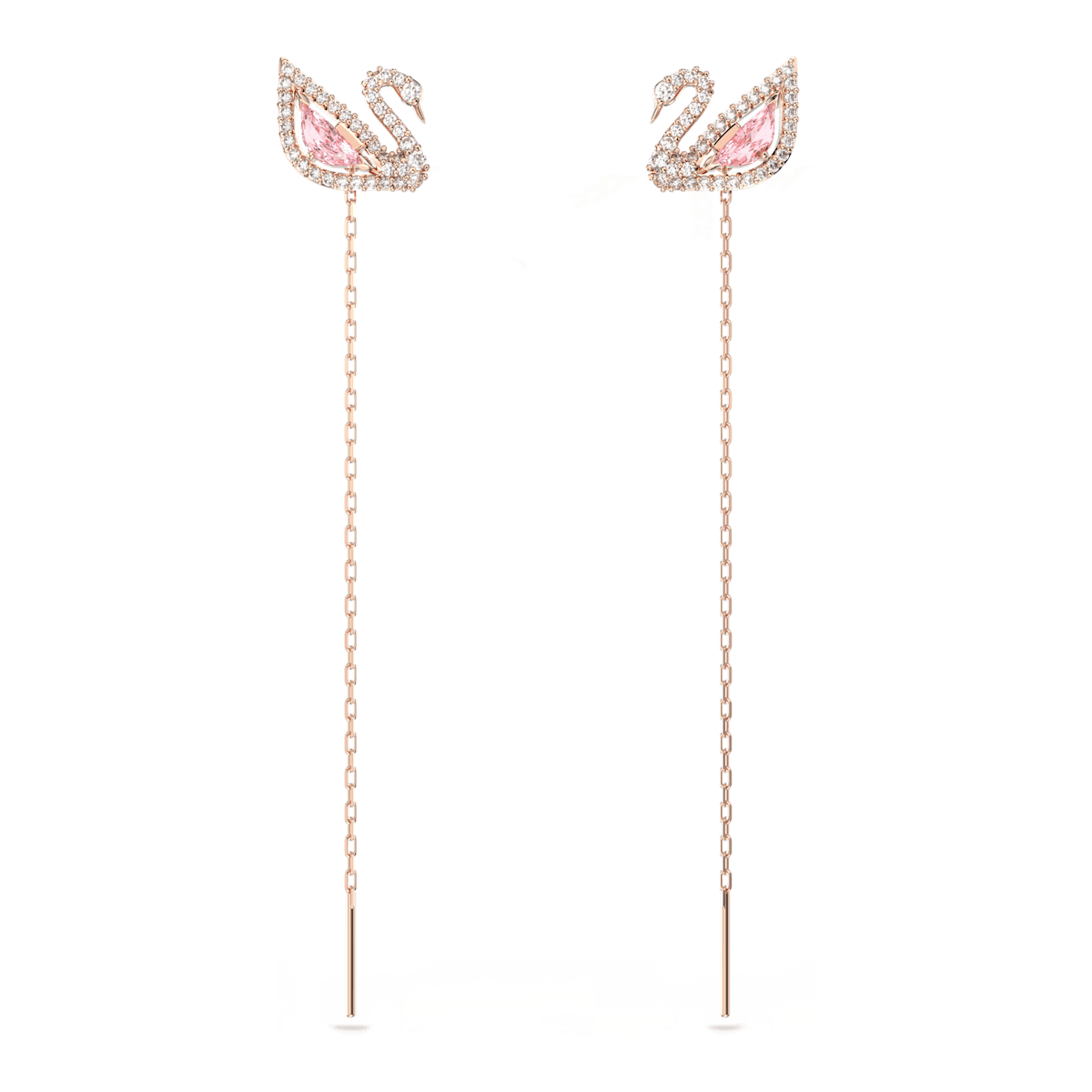 Dazzling Swan drop earrings, Swan, Pink, Rose gold-tone plated