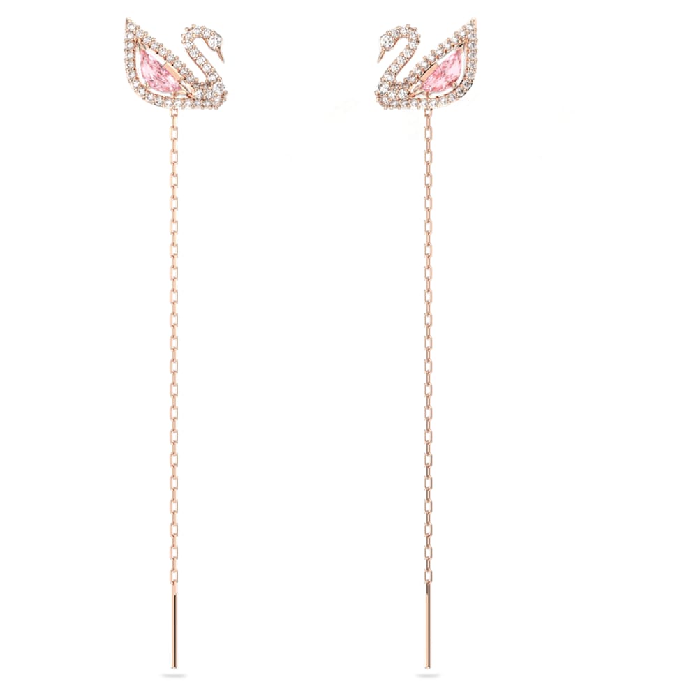Load image into Gallery viewer, Dazzling Swan drop earrings, Swan, Pink, Rose gold-tone plated

