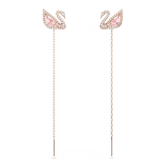 Dazzling Swan drop earrings, Swan, Pink, Rose gold-tone plated