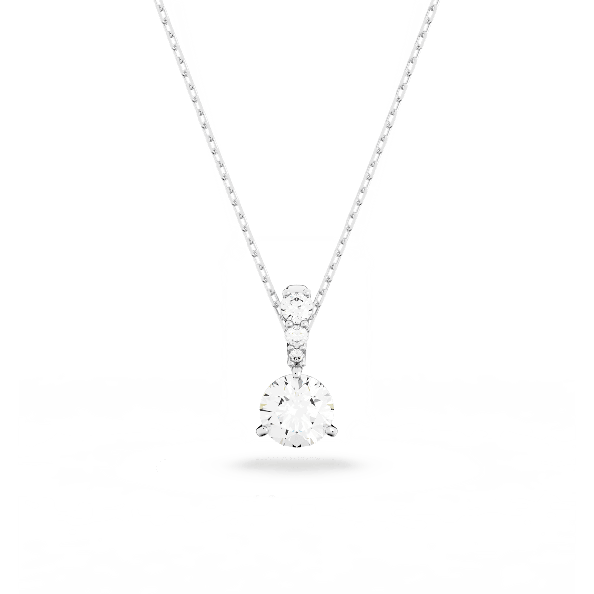 Solitaire pendant, Round cut, White, Rhodium plated