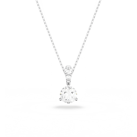 Solitaire pendant, Round cut, White, Rhodium plated